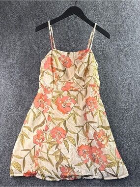 Lulus  Coral and Cream Floral burnout velvet Spaghetti-Mini Dress